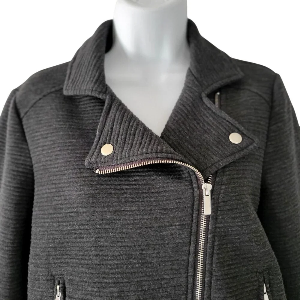 CI SONO Charcoal Gray Ribbed Stretch Knit Motorcycle Jacket Size M